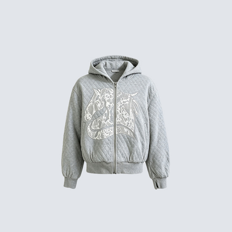 Knitted Cardigan Men - Retro Diamond Patterned Embroidered Hooded Cardigan