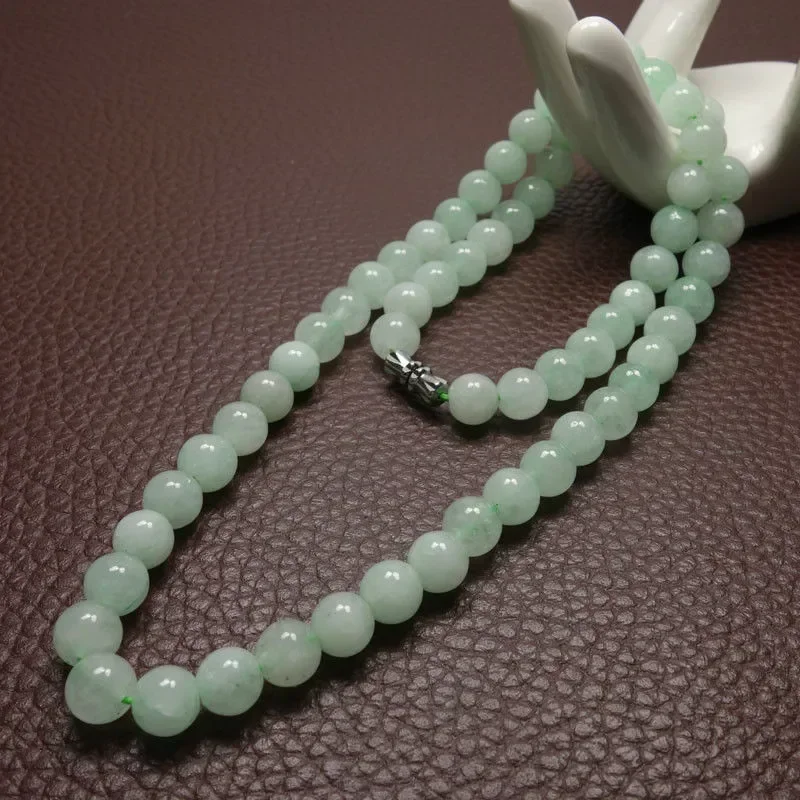 Men'S Fashion - 8-10mm Green A Emerald Beads Necklace