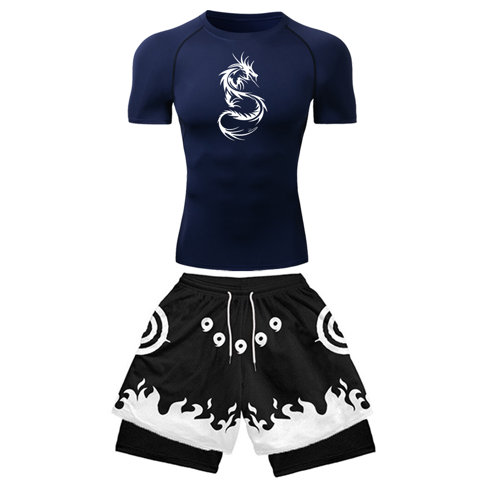 Compression Shirt Workout - 2PCS Men's Anime Gym Set Dragon