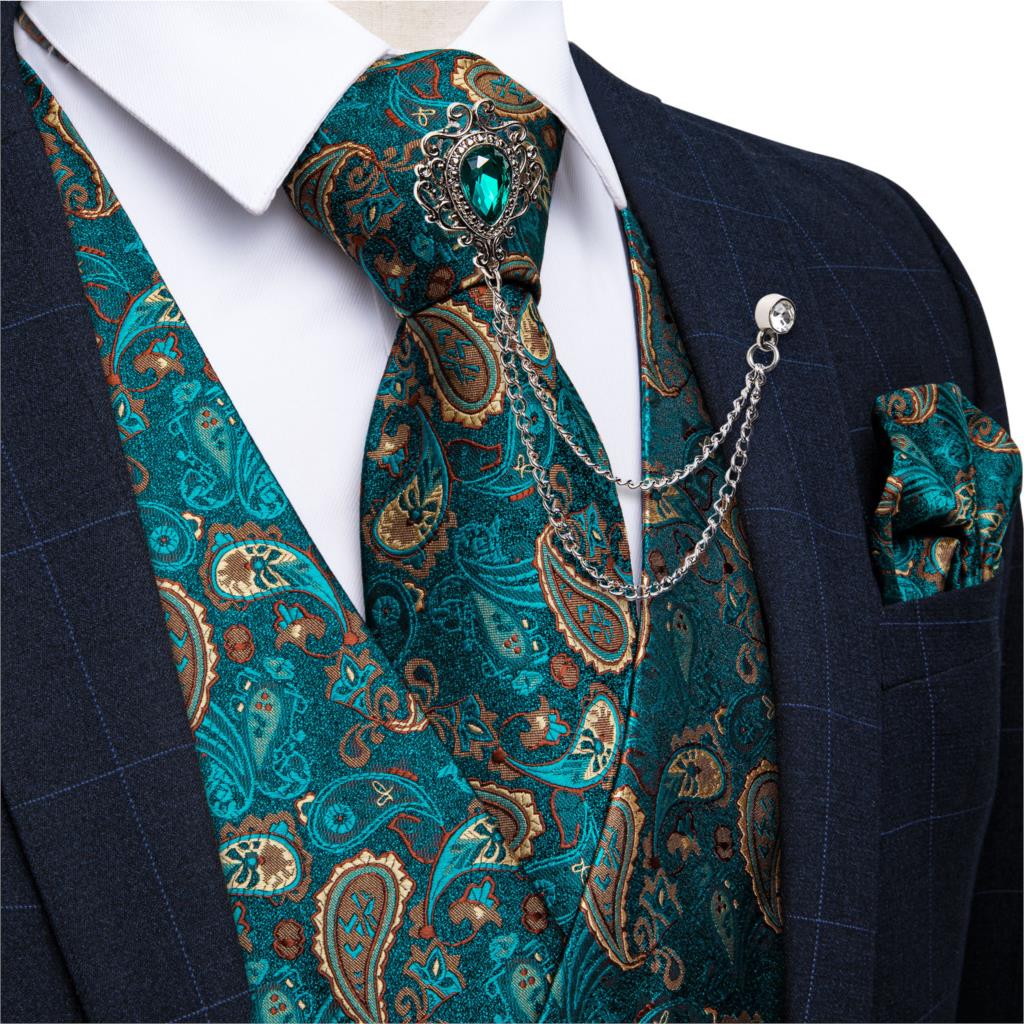 Formal Waistcoat Vest - New Teal Green Paisley Formal Dress
