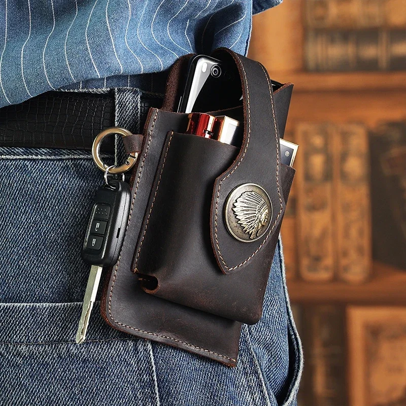 Fashion Harness Men - Mens Genuine Leather Waist Bag Mobile