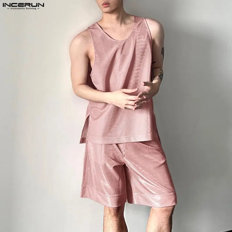 INCERUN Men's Sets Shiny Solid - Men'S Fashion review and price