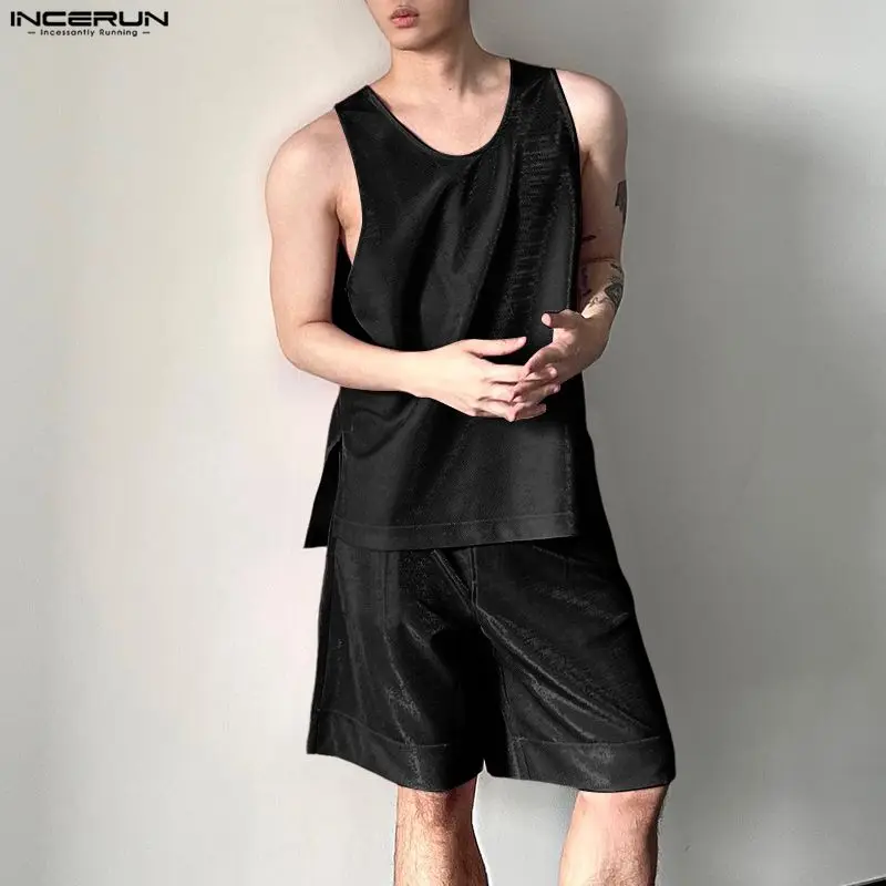 INCERUN Men's Sets Shiny Solid - Men'S Fashion review and price