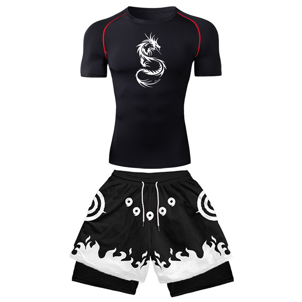 2PCS Men's Anime Gym Set Drago - Compression Shirt Workout review and price