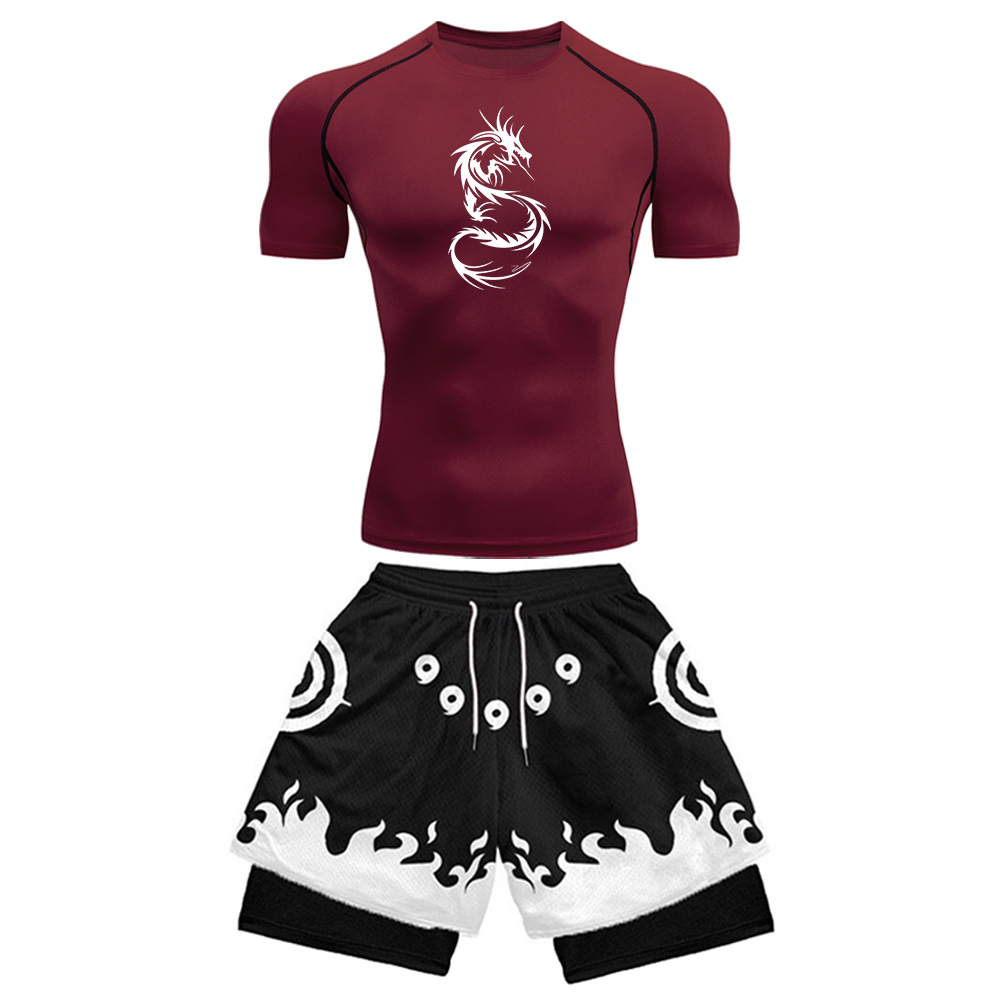 2PCS Men's Anime Gym Set Drago - Compression Shirt Workout review and price
