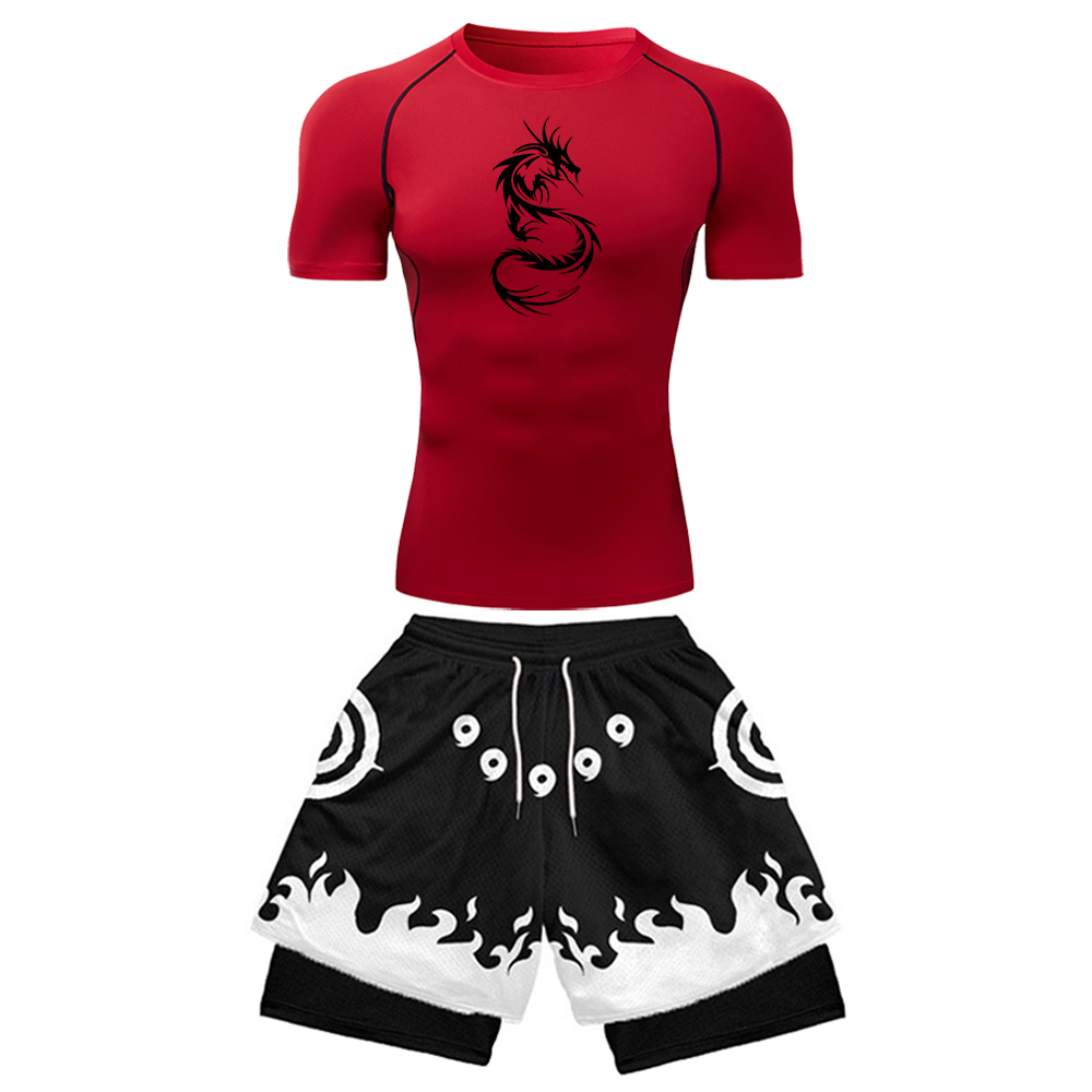 2PCS Men's Anime Gym Set Drago - Compression Shirt Workout review and price