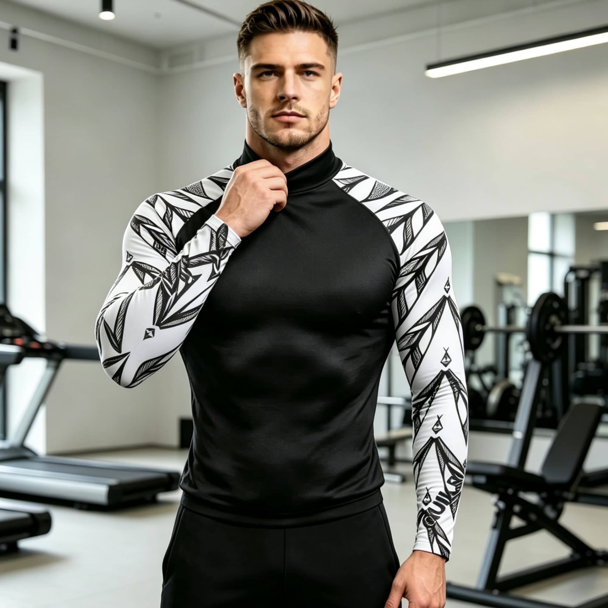 Geometric Print Spliced Mock N - Compression Shirt Workout review and price